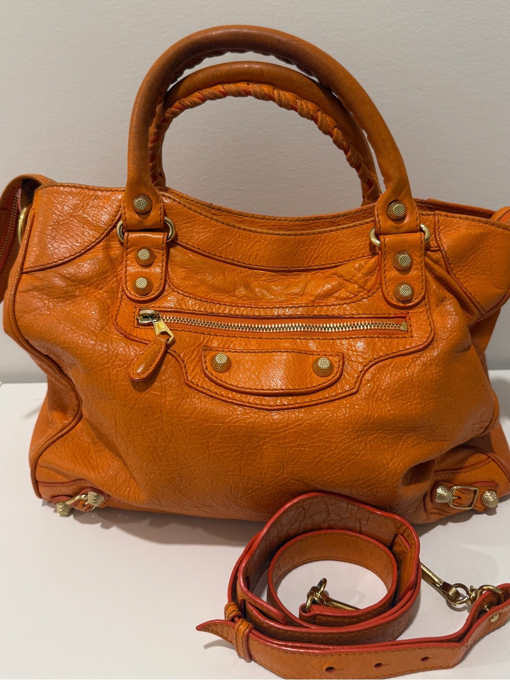 HTF Distressed Balenciaga City Velo in Tangerine